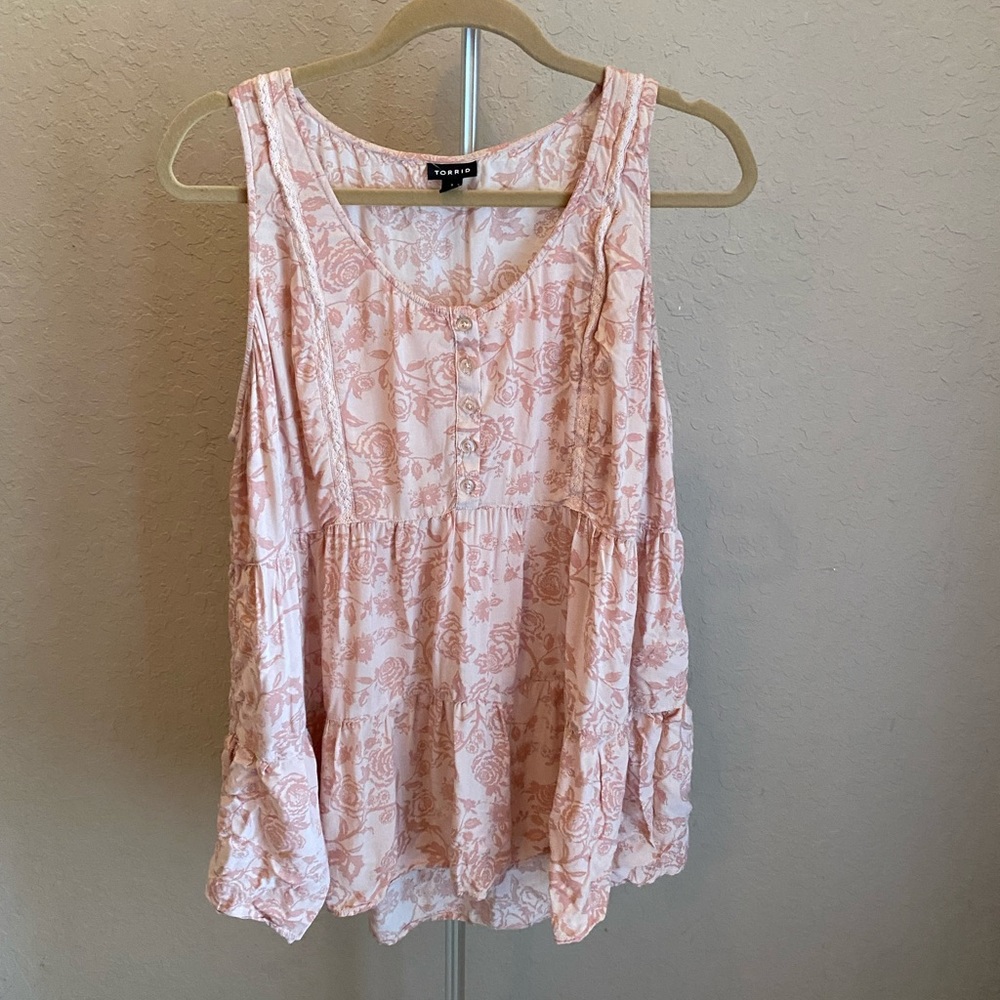 Torrid Tiered Pink Boho Peasant Sleeveless Floral top Size 0x